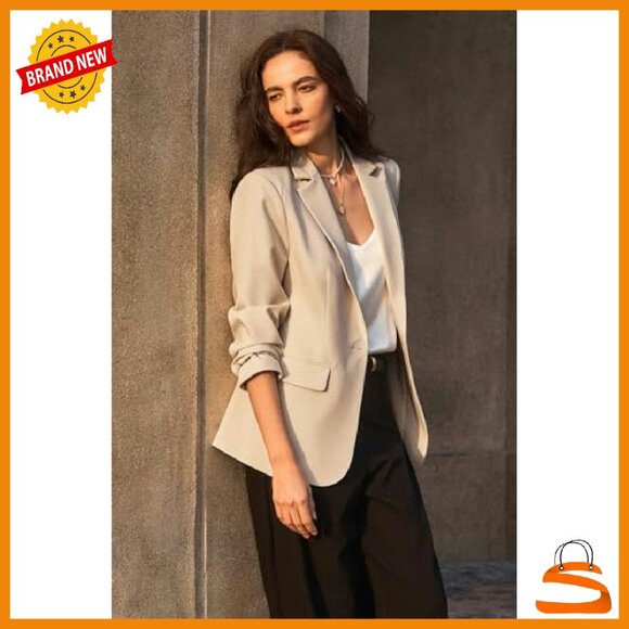 Womens Slim Fit Blazer Open Front Work Office Casual Jacket - Picture 5 of 8